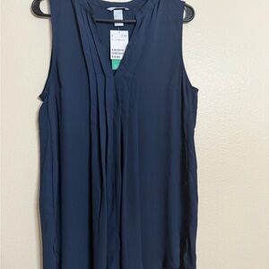 H&M Navy Sleeveless Blouse Pleated V-Neck Top Size 8 NWT